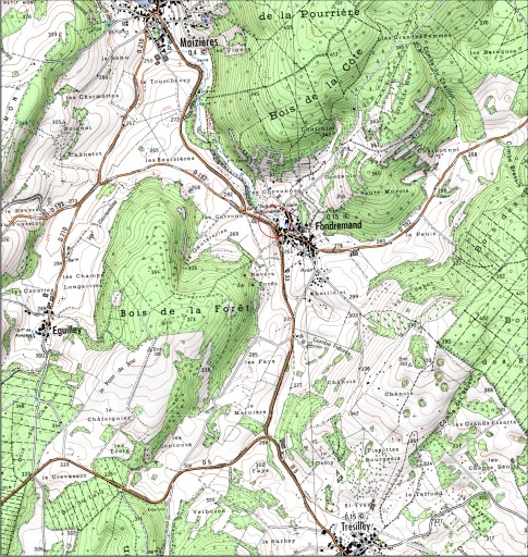 Carte de localisation. Carte topographique au 1:25000, I.G.N., Rioz, 3322 E. SCAN 25 © IGN - 2008, Licence n°2008CISE29-68.