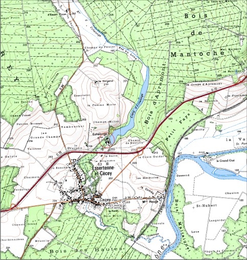 Carte de localisation. Carte topographique au 1:25000, I.G.N., Gray, 3222 O. SCAN 25 © IGN - 2008, Licence n°2008CISE29-68.