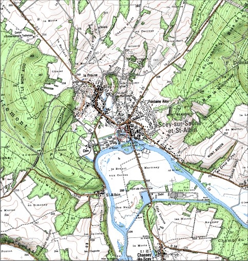 Carte de localisation. Carte topographique au 1:25000, I.G.N., Port-sur-Saône, 3321 E. SCAN 25 © IGN - 2008, Licence n°2008CISE29-68.