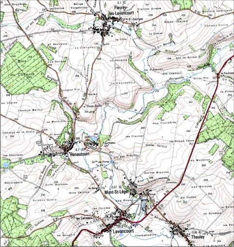 Carte de localisation. Carte topographique au 1:25000, I.G.N., Dampierre-sur-Salon, 3221 E. SCAN 25 © IGN - 2008, Licence n°2008CISE29-68.
