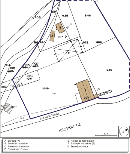 Plan-masse et de situation. Extrait du plan cadastral numérisé, 2008, section C, 1:1250 agrandi à 1:1000. Source : Direction générale des Finances Publiques - Cadastre ; mise à jour : 2008.