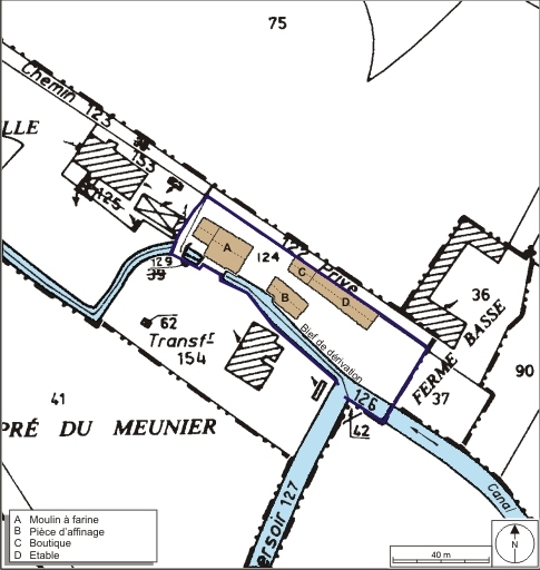 Plan-masse et de situation. Extrait du plan cadastral numérisé, 2008, section E, 1:2500 agrandi à 1:1250. Source : Direction générale des Finances Publiques - Cadastre ; mise à jour : 2008.