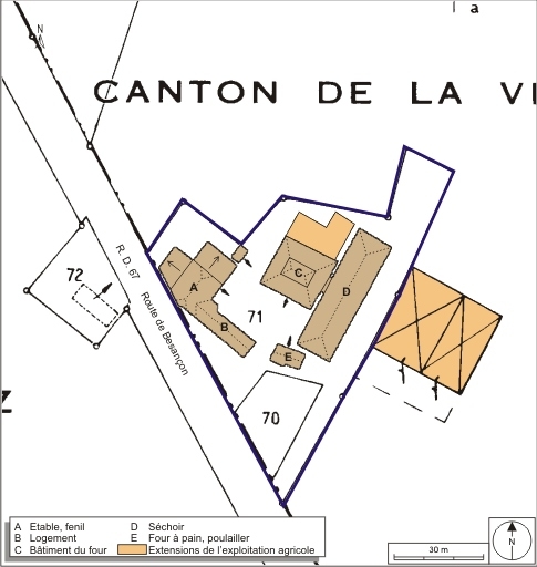 Plan-masse et de situation. Extrait du plan cadastral numérisé, 2008, section ZD, 1:2000 agrandi à 1:1000. Source : Direction générale des Finances Publiques - Cadastre ; mise à jour : 2008.