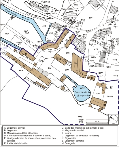 Plan-masse et de situation. Extrait du plan cadastral numérisé, 2008, section B, 1:1250. Source : Direction générale des Finances Publiques - Cadastre ; mise à jour : 2008.