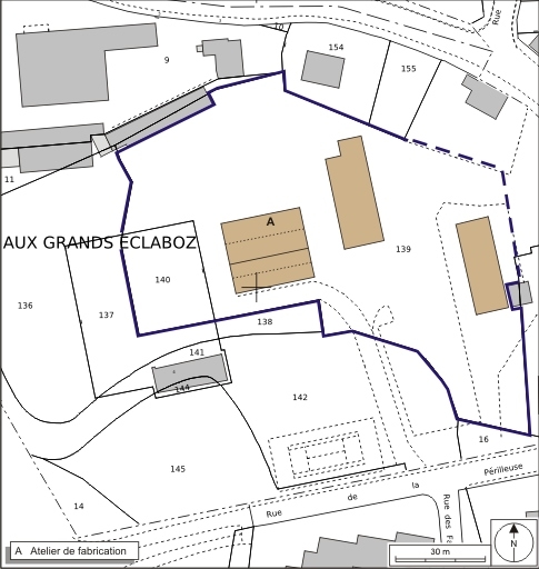 Plan-masse et de situation. Extrait du plan cadastral numérisé, 2008, section BT, 1:1000. Source : Direction générale des Finances Publiques - Cadastre ; mise à jour : 2008.