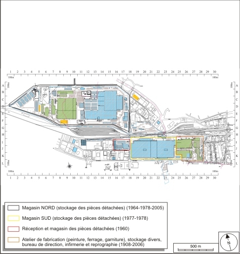 Plan-masse et de situation. D'après un plan numérisé, société PSA Peugeot Citroën, 2009, 1:20 000.