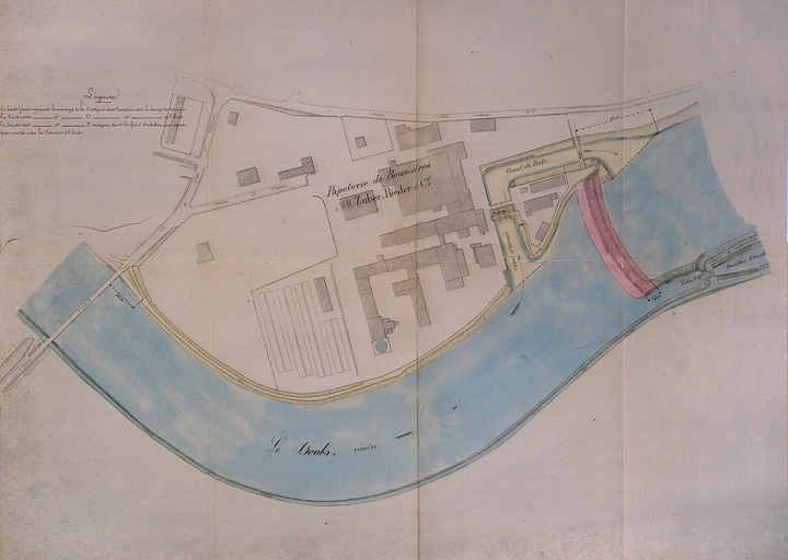Plan de masse de la papeterie. Plan, papier, plume, par Laureaux, 1905.