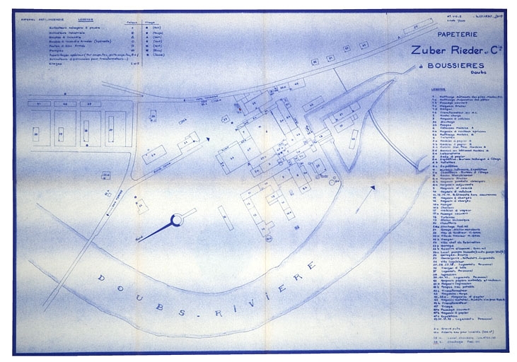 Papeterie Zuber Rieder et Cie à Boussières. Plan, papier, plume, 1/1000, par Petitjean, 1967.