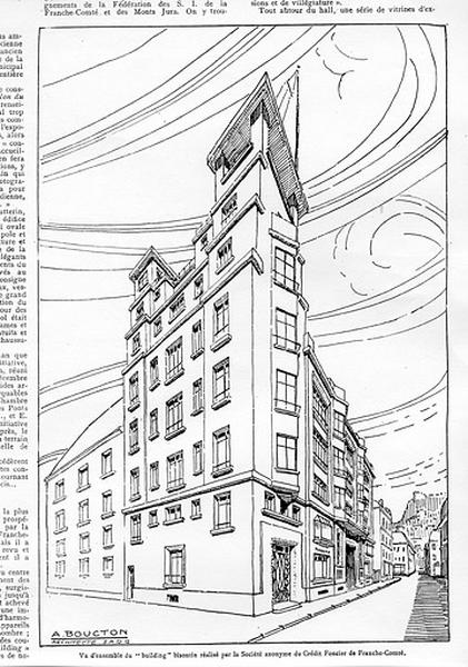 Dessin de la façade latérale gauche de l'immeuble.