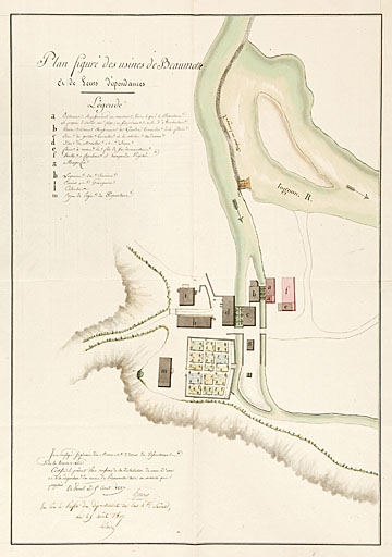 Plan figuré des usines de Beaumotte et de leurs dépendances [Plan-masse et de situation].