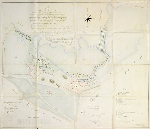 Plan de l'usine de Renaucourt composée d'un haut fourneau avec soufflerie à pistons, de 2 patouillets [...], appartenant à Mme Rochet veuve de M. Dornier.