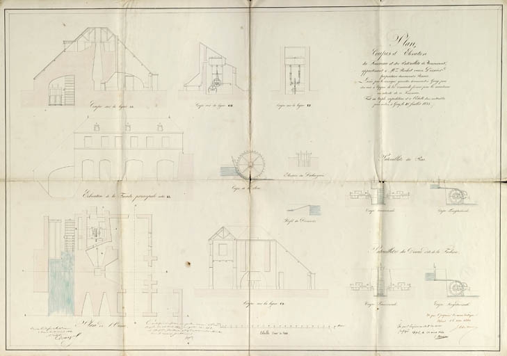 Plan, coupes et élévation du fourneau et des patouillets de Renaucourt [...].