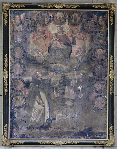 Tableau et son cadre : Donation du rosaire et du scapulaire à saint Dominique et à saint François d'Assise