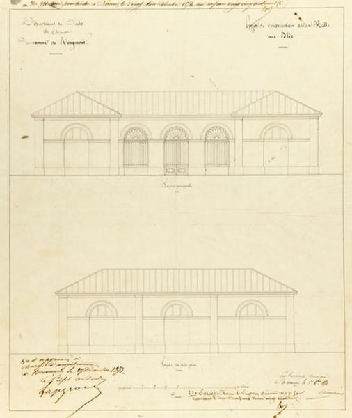 Commune de Rougemont. Projet de construction d'une halle aux blés. Façade principale. Façade côté de la place.