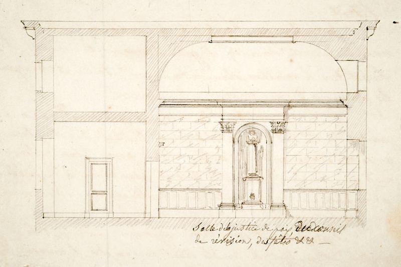 [Coupe du projet d'aménagement de la salle de justice de paix du premier étage].