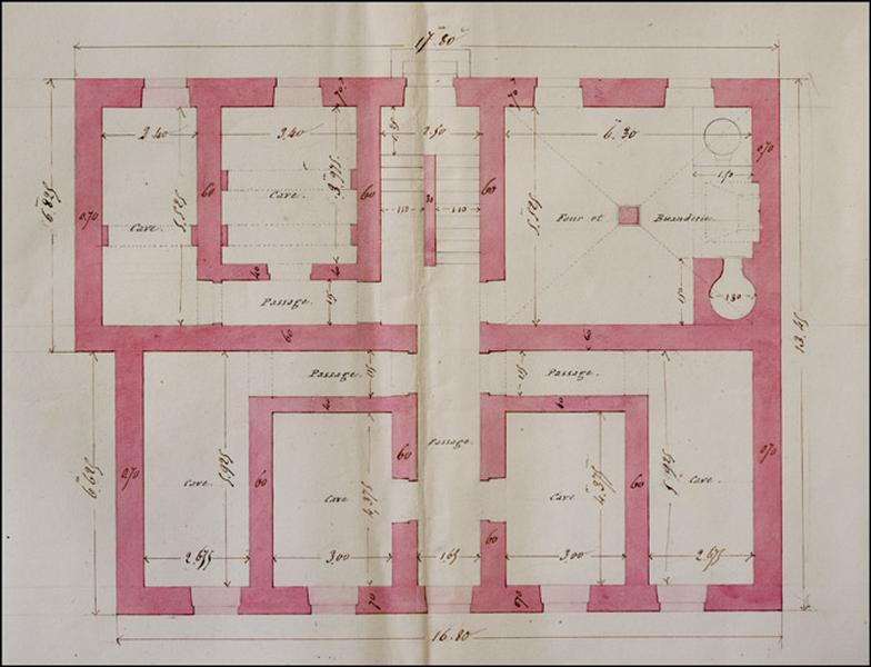 Cure de Morez. 1ère feuille. Plan des caves et des fondations, 1836.