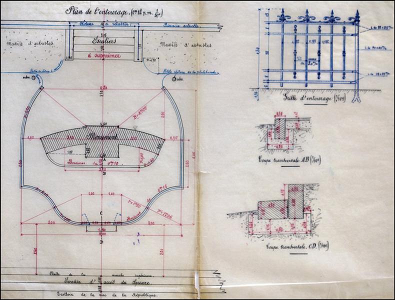 Entourage du Monument commémoratif. Bordures et Grilles. Dessins, 1922.