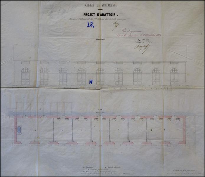Ville de Morez. Projet d'abattoir. Plan [et] Elévation, 1852.