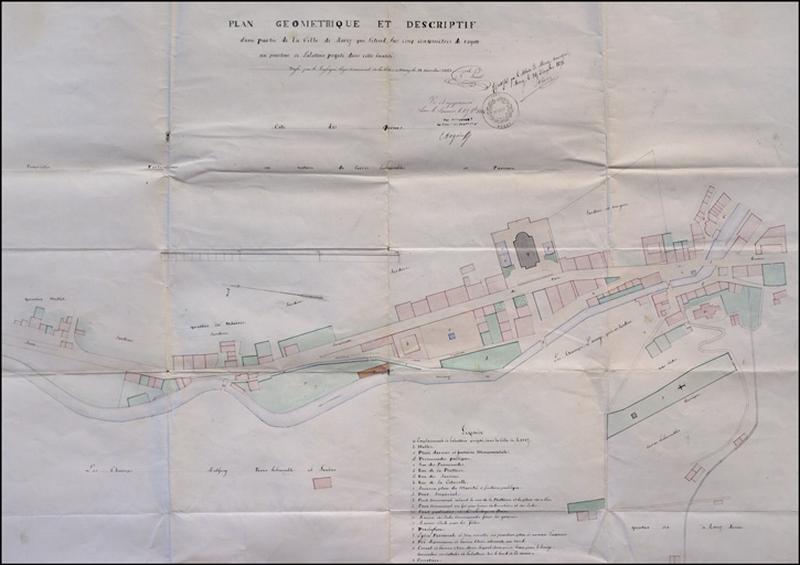 Plan géométrique et descriptif d'une partie de la ville de Morez qui s'étend sur cinq cents mètres de rayon au pourtour de l'abattoir projeté dans cette localité, 1853.