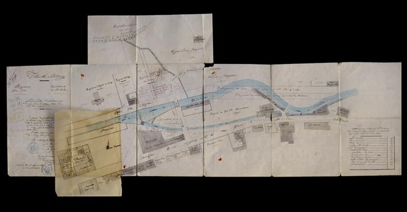 Demande d'établissement d'une usine à gaz pour la ville de Morez [centre de Morez : quai Jobez, rues Lamartine et de la République], 1866.