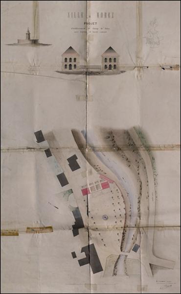 Projet d'établissement du champ de foire avec fontaine et lavoir couvert, 1845.
