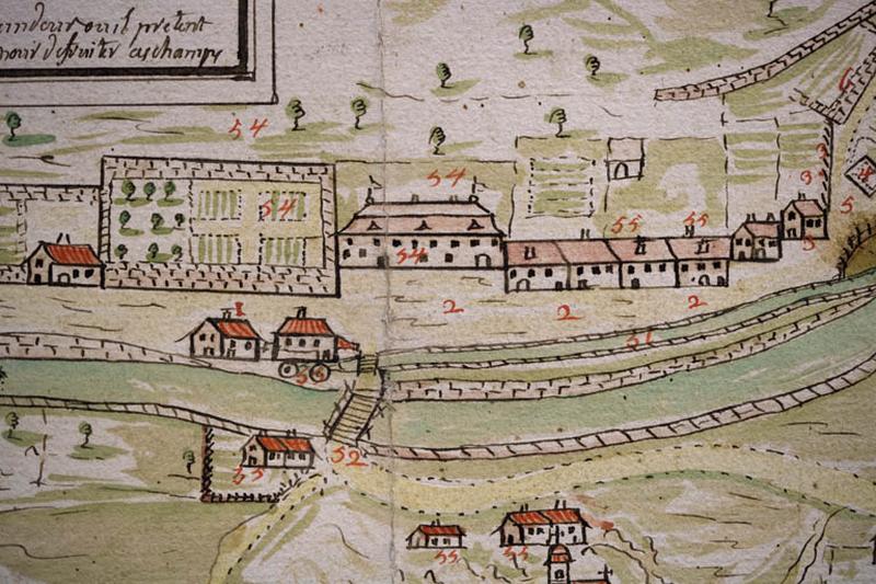 Plan géométrique d'un chemin contesté à Morez par le Sr Chavin et par le Sr Reverchon dud[it] lieu, fait par Jean Gaspard Fournier [... Détail], 1748.