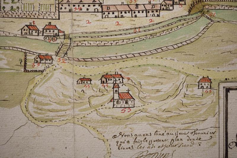 Plan géométrique d'un chemin contesté à Morez par le Sr Chavin et par le Sr Reverchon dud[it] lieu, fait par Jean Gaspard Fournier [... Détail], 1748.