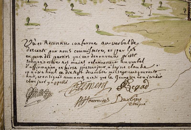 Plan géométrique d'un chemin contesté à Morez [...] le mois de septembre 1748 [détail : certification de conformité].