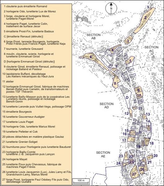 Plan de localisation des ateliers de fabrication et des usines : partie nord.