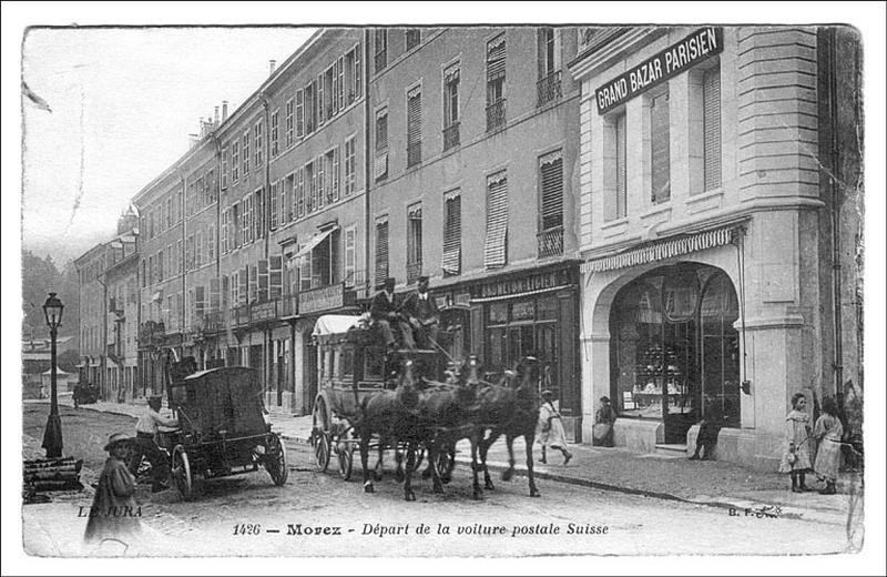 Morez - Départ de la voiture postale Suisse, 1er quart 20e siècle.