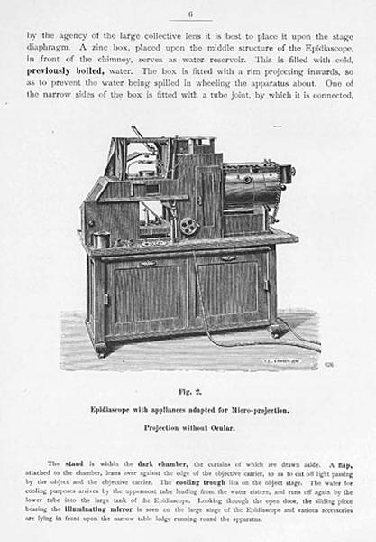 Epidiascope with appliances adapted for Micro-projection. Projection without Ocular, 1ère moitié 20e siècle.