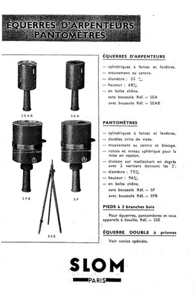 Equerres d'arpenteurs. Pantomètres, 2e moitié 20e siècle.