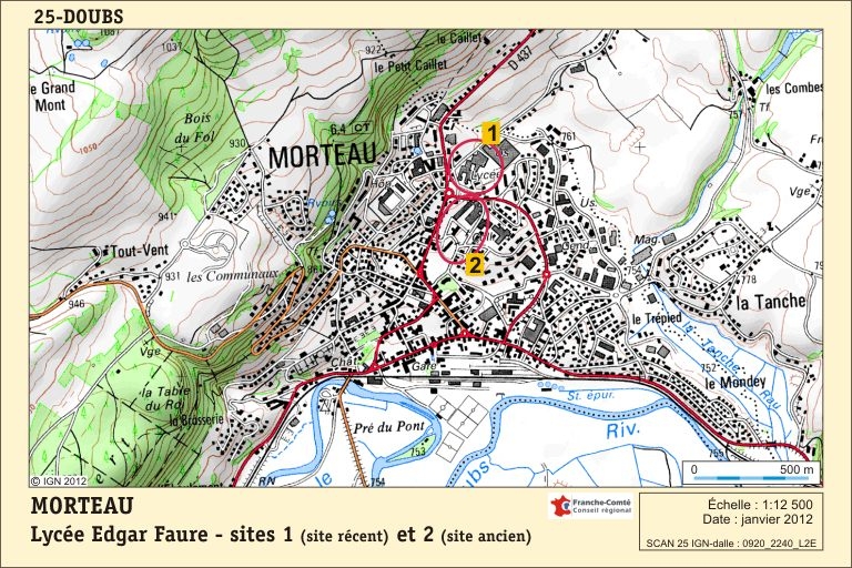 Carte de localisation. Carte topographique, IGN, 2012, dalle 0920-2240-L2E, échelle 1:25 000 agrandie à 1:12 500.