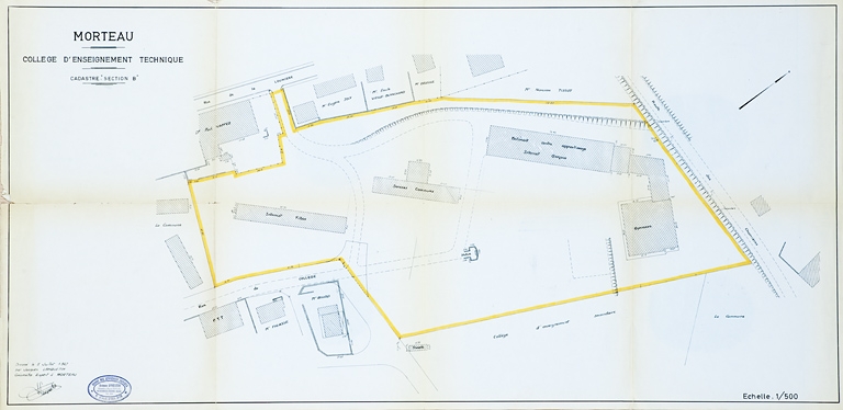 Morteau. Collège d'enseignement technique. Cadastre « section B » [plan-masse]. 1967.