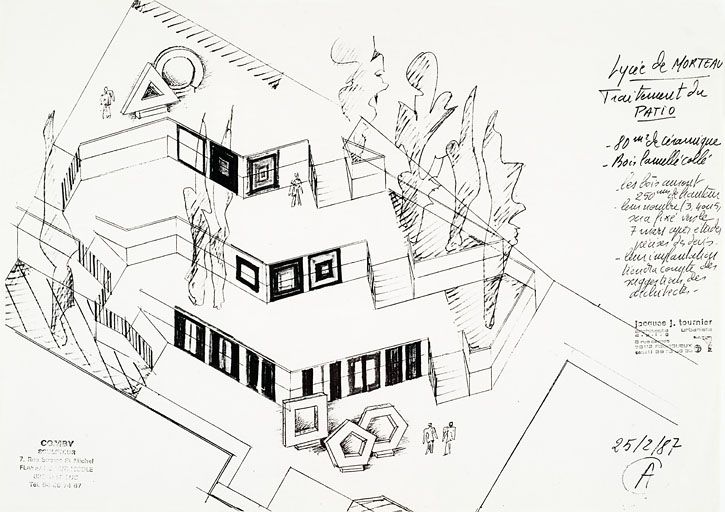 Lycée de Morteau. Traitement du patio [dans le cadre du 1 % artistique : perspective]. 1987.