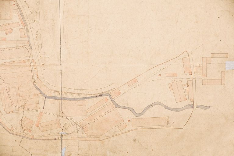 Plan général de la Casserie [partie est : Lafeschotte du Haut]. Plan, encre, lavis, échelle 1/1000, 1912.