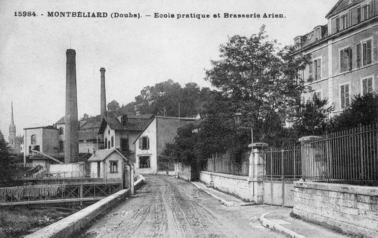 Montbéliard (Doubs) - Ecole pratique et brasserie Arlen. Carte postale., s.n., s.d.  [fin 19e ou début 20e siècle].