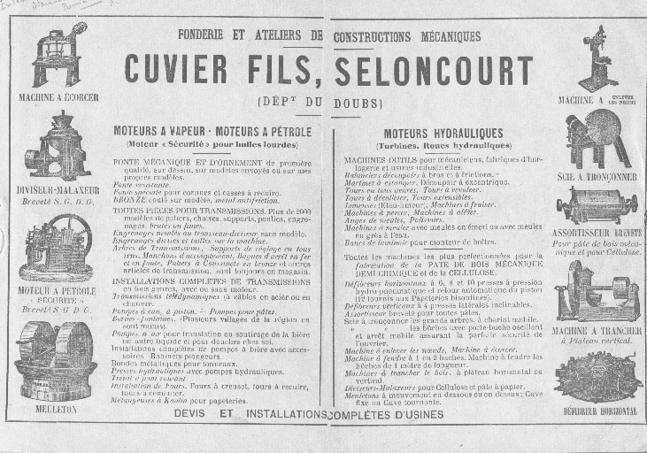 Fonderie et ateliers de constructions mécaniques Cuvier Fils, Seloncourt (document publicitaire). S.d. [avant 1903].