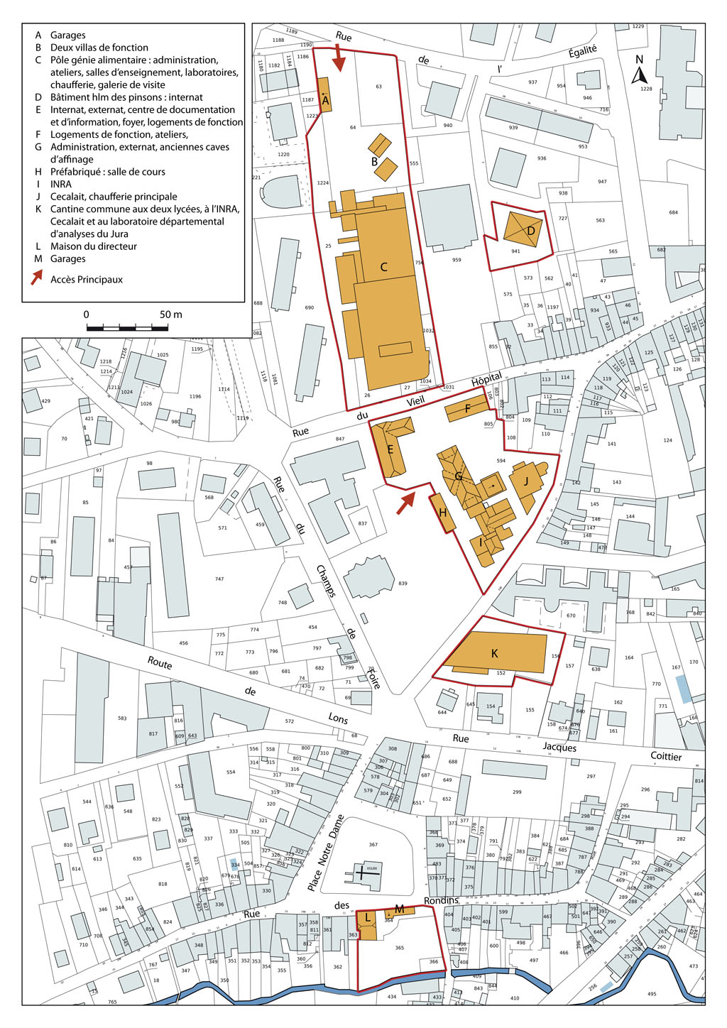 Plan-masse et de situation. Extrait du plan cadastral numérisé, sections AT et AP, échelle 1:1500.