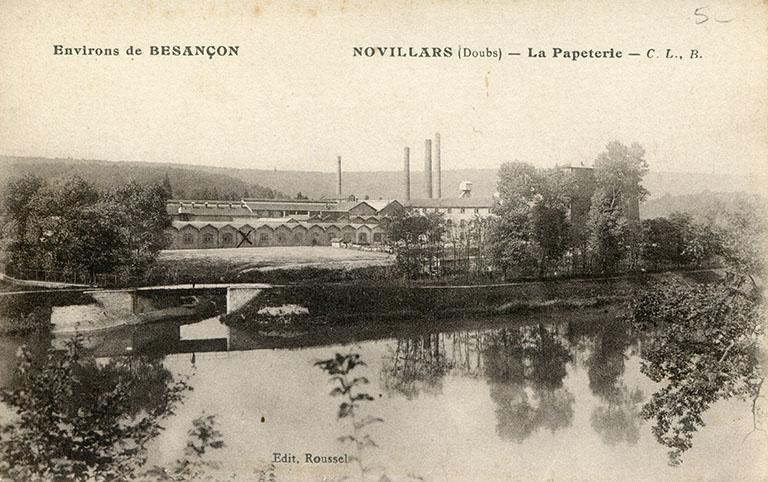 Environs de Besançon. Novillars (Doubs). La papeterie, carte postale, fin 19e ou début 20e siècle.