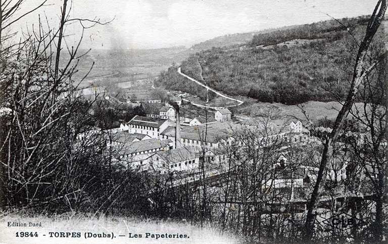 Torpes (Doubs). - Les Papeteries, carte postale, s.d. [fin 19e ou début 20e siècle].