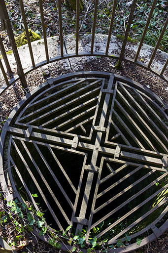 Grille de protection posée sur la margelle.