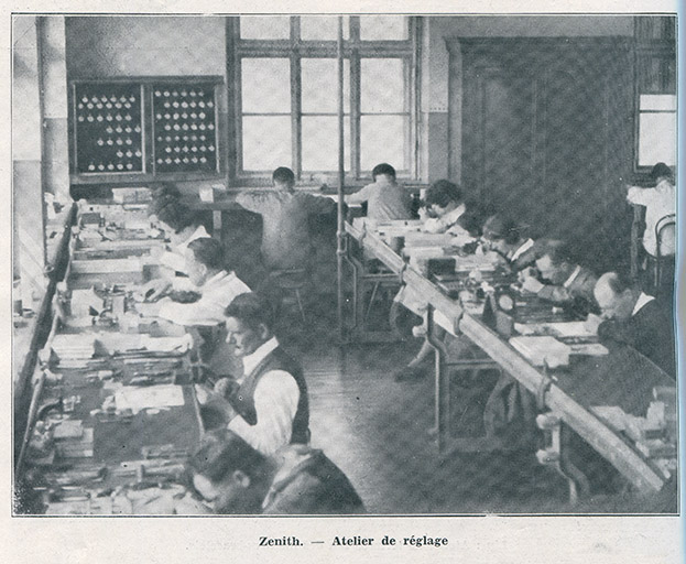 Usine d'horlogerie Zénith. Atelier de réglage, photogr., 1933 (chemin des Ragots).