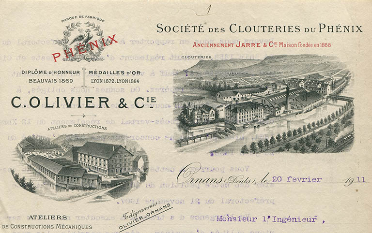 Papier à en-tête, détail de la partie supérieure, 1911.