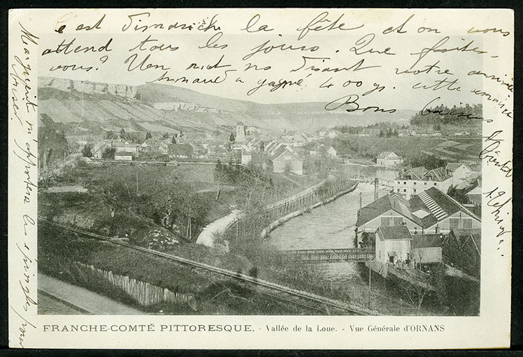 Vallée de la Loue - Vue générale d'Ornans, carte postale, s.d. [fin 19e ou début 20e siècle].