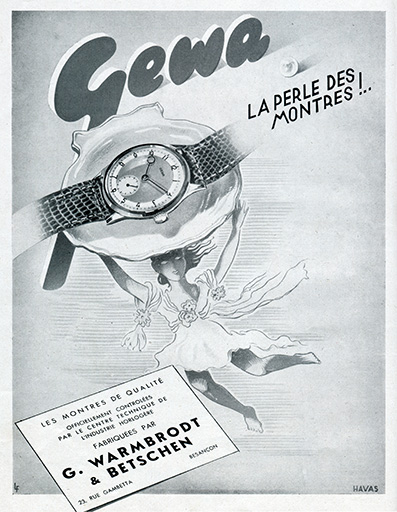 Montres Gewa, publicité, 1947.