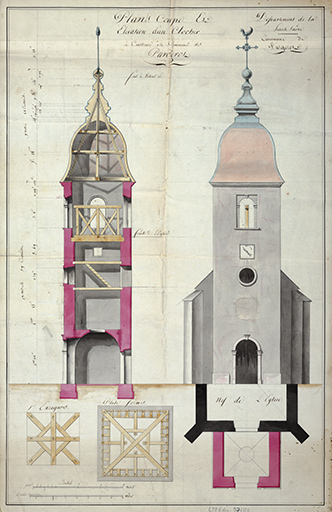 Projet de reconstruction du clocher, 19e siècle.