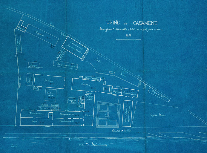 Usine de Casamène. Plan général d'ensemble, 1881.