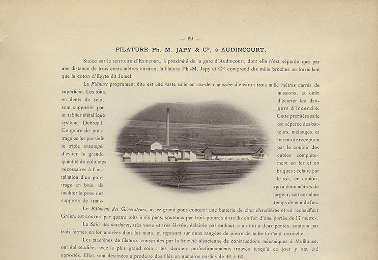 Filature Ph. M. Japy et Cie, à Audincourt, 1894.