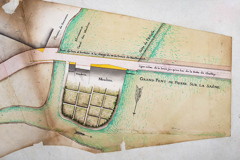 Détail du pont issu du Plan de la traverse de Scey-sur-Saône (1781).